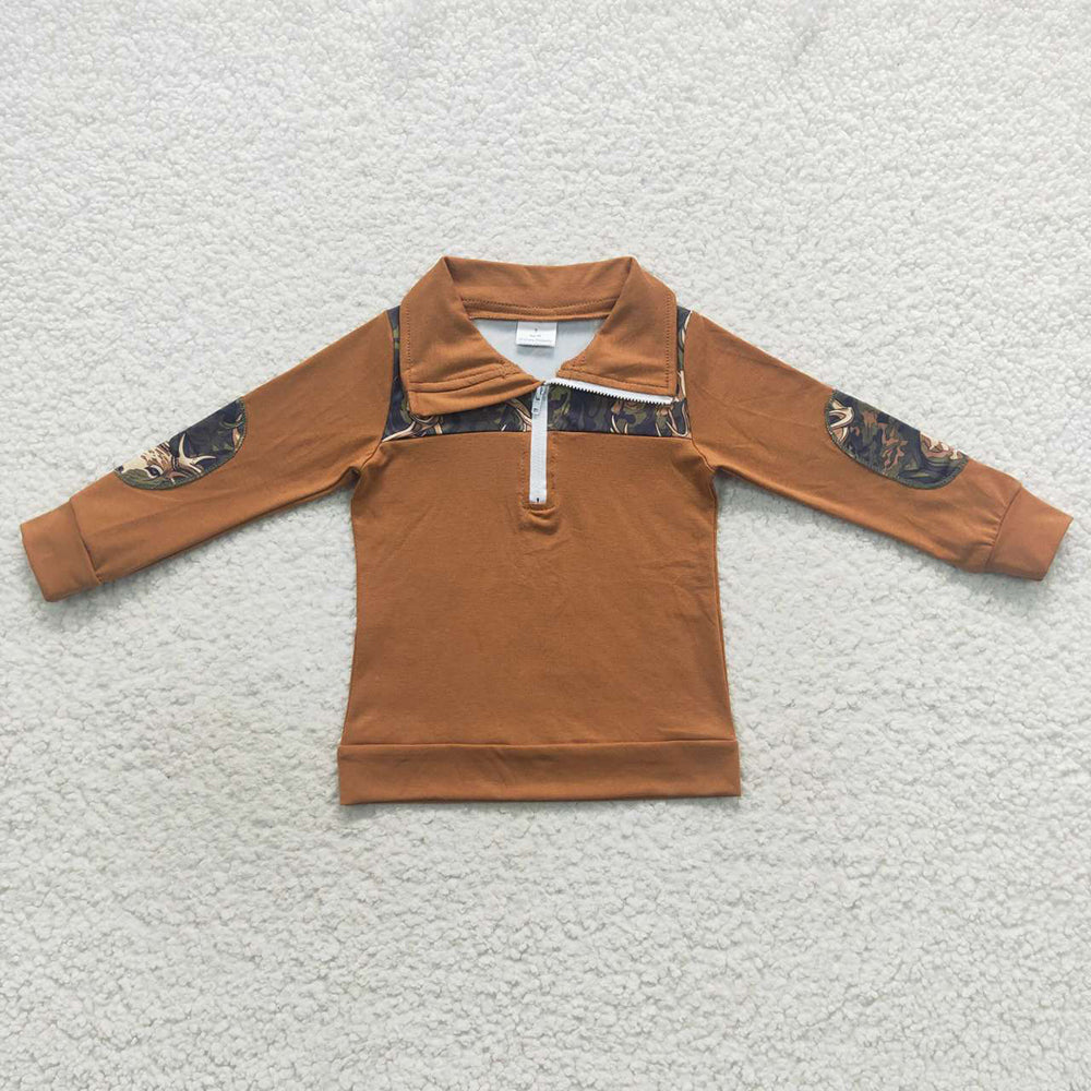 brown deer print boys polo tops BT0305