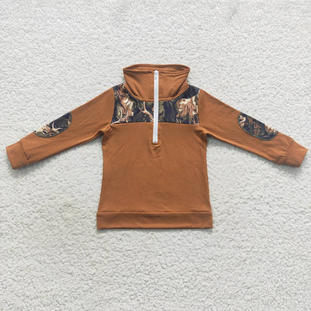 brown deer print boys polo tops BT0305