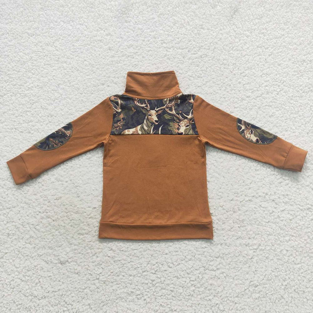 brown deer print boys polo tops BT0305