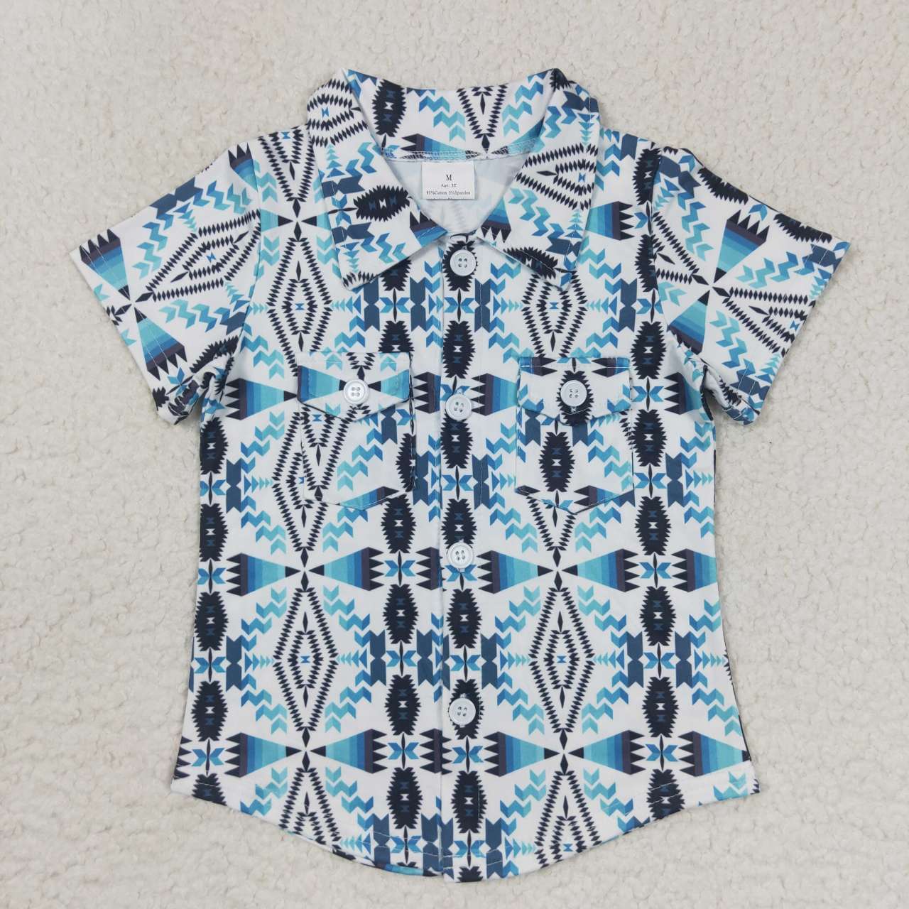 BT0316 boys aztec blue button summer t-shirts