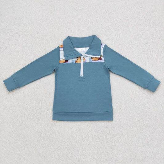 BT0329 boys blue plaid long sleeve polo t-shirts