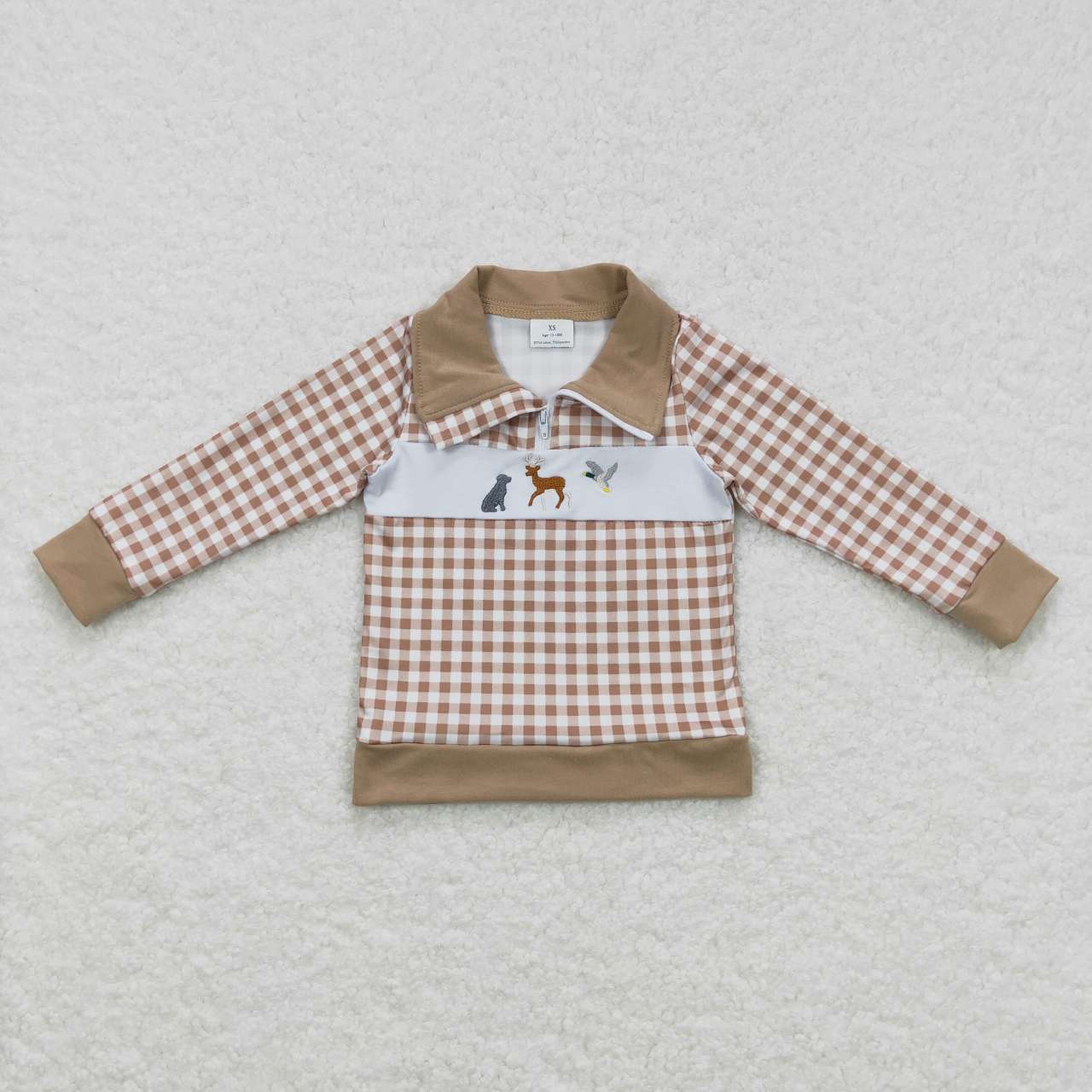 Sibling Baby Boys Girls Embroidery Dogs Deer Ducks Western Zipper Pullovers Tops
