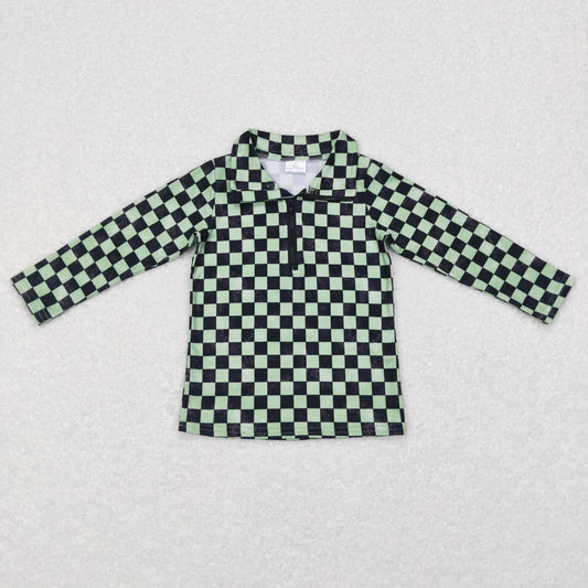 BT0399 boys autumn black green plain long sleeve zipper polo shirt