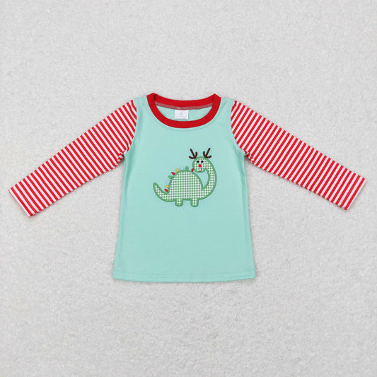 BT0422 boys Embroidery Dinosaur Christmas long sleeves t-shirts