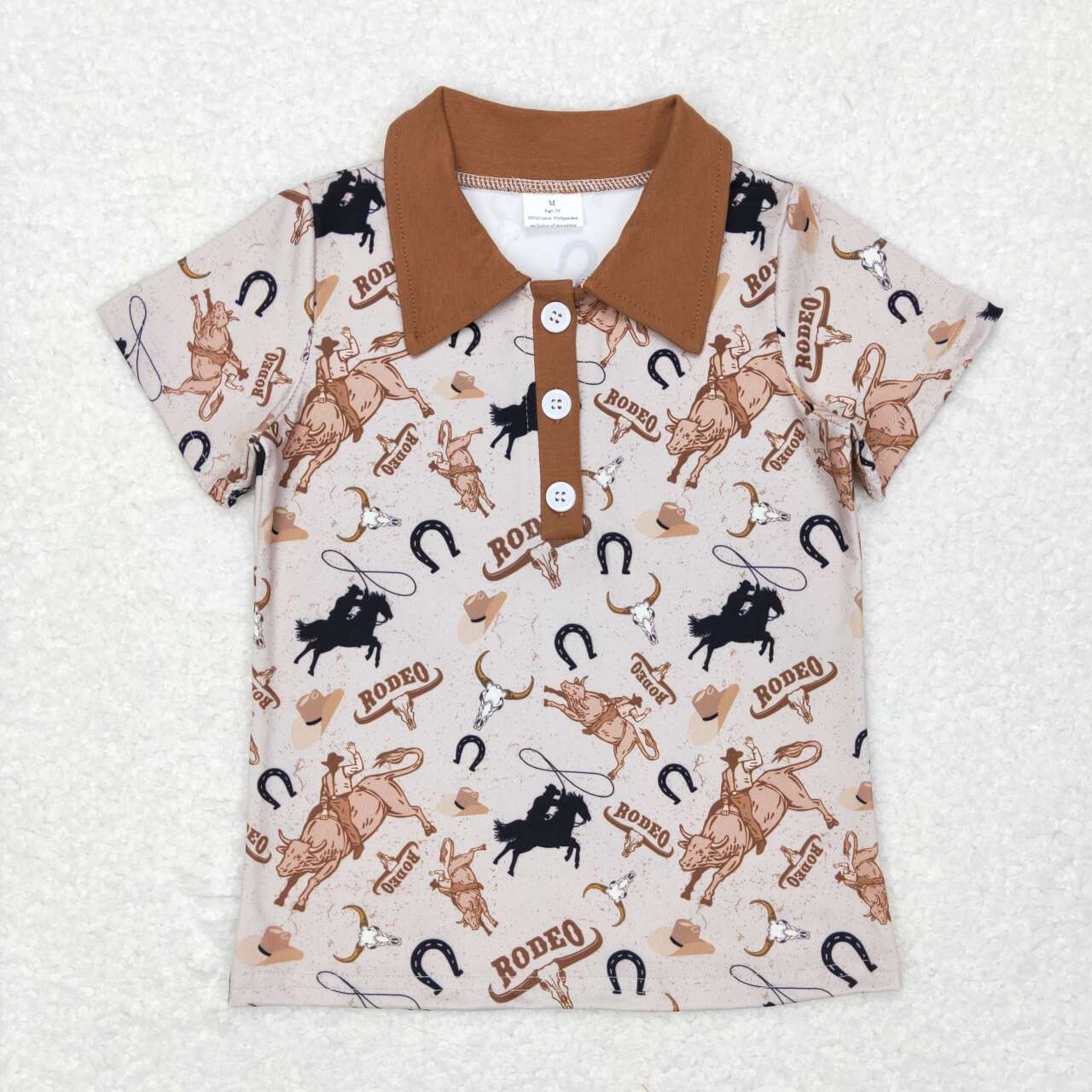 BT0429 boys brown cowboy short sleeve polo t-shirts