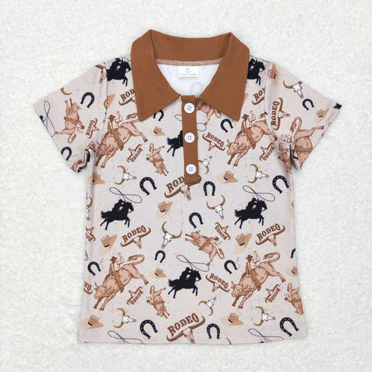 BT0429 boys brown cowboy short sleeve polo t-shirts