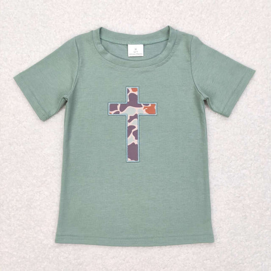 BT0443 baby boy clothes embroidery cross boy easter tshirt top