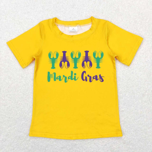 BT0502 baby boy clothes crayfish  boy Mardi Gras yellow tshirt