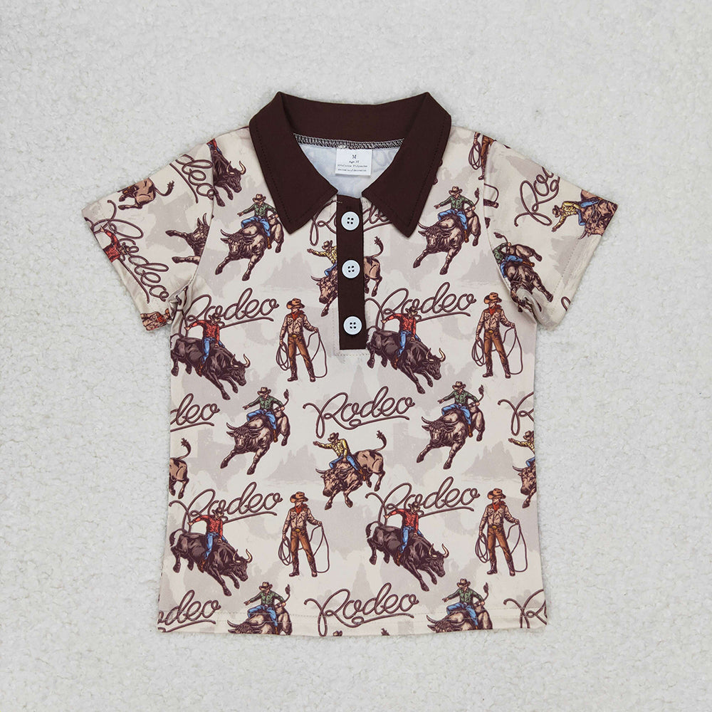 Sibling Baby Boys Short Sleeve Buttons Horse Rodeos Cows Western Polo Shirts Top