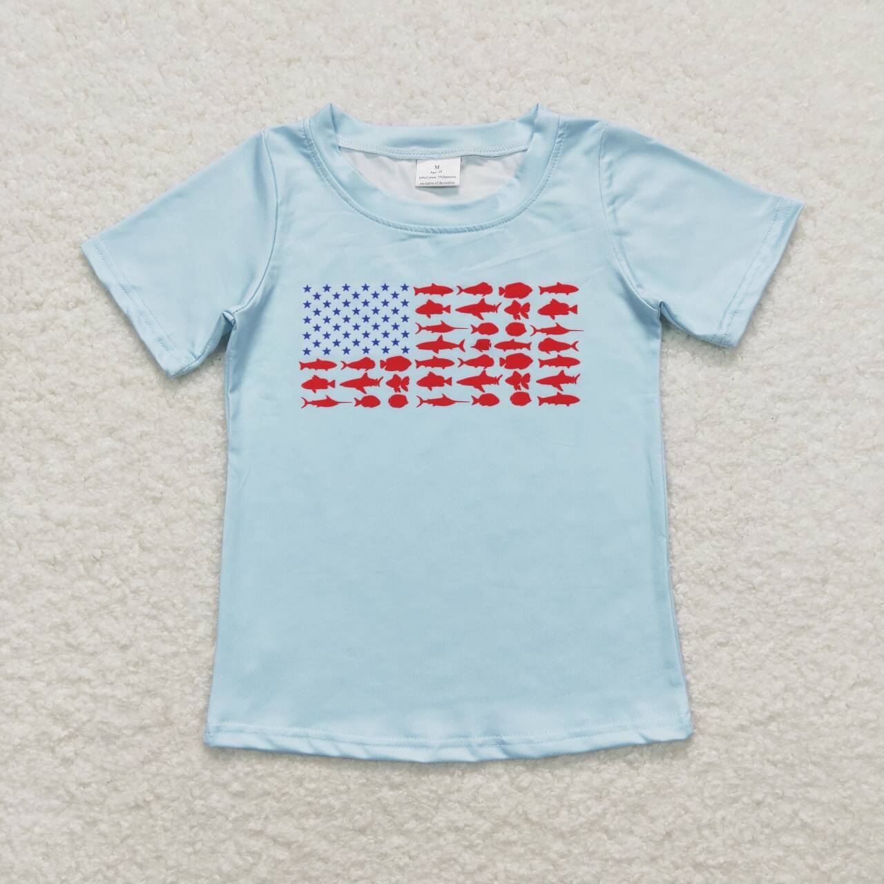BT0614  baby boy clothes fish 4th of July patriotic boy summer tshirt