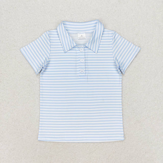 BT0653  baby boy clothes blue stripes boy summer tshirt