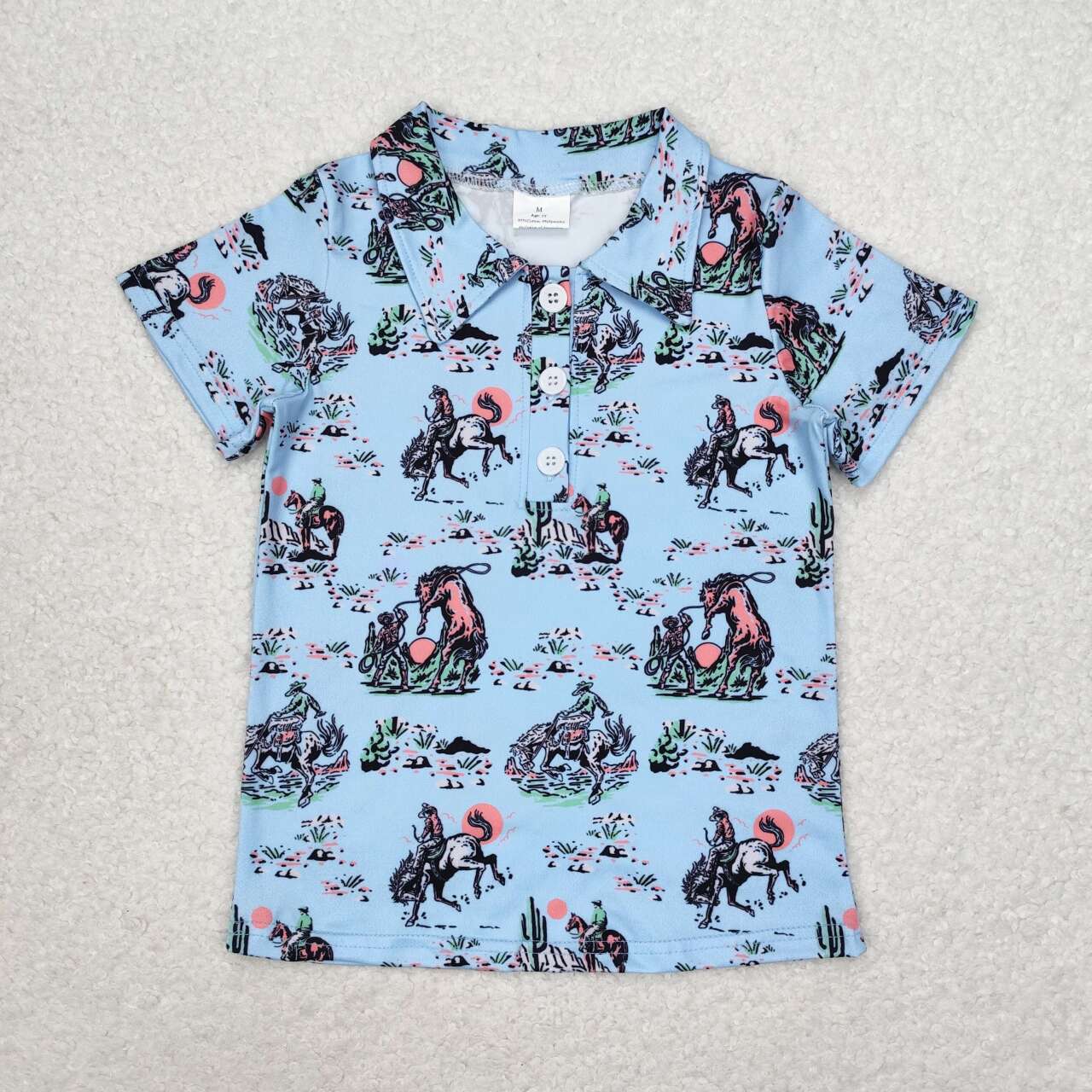 Sibling Baby Boys Short Sleeve Buttons Horse Rodeos Cows Western Polo Shirts Top