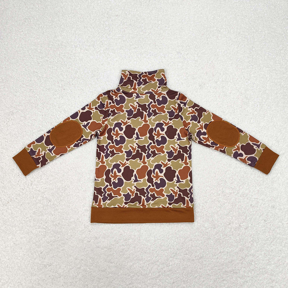brown ducks hunting zip print boys pullovers polo tops BT0712