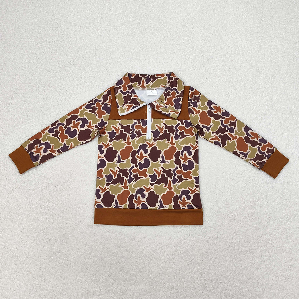 brown ducks hunting zip print boys pullovers polo tops BT0712