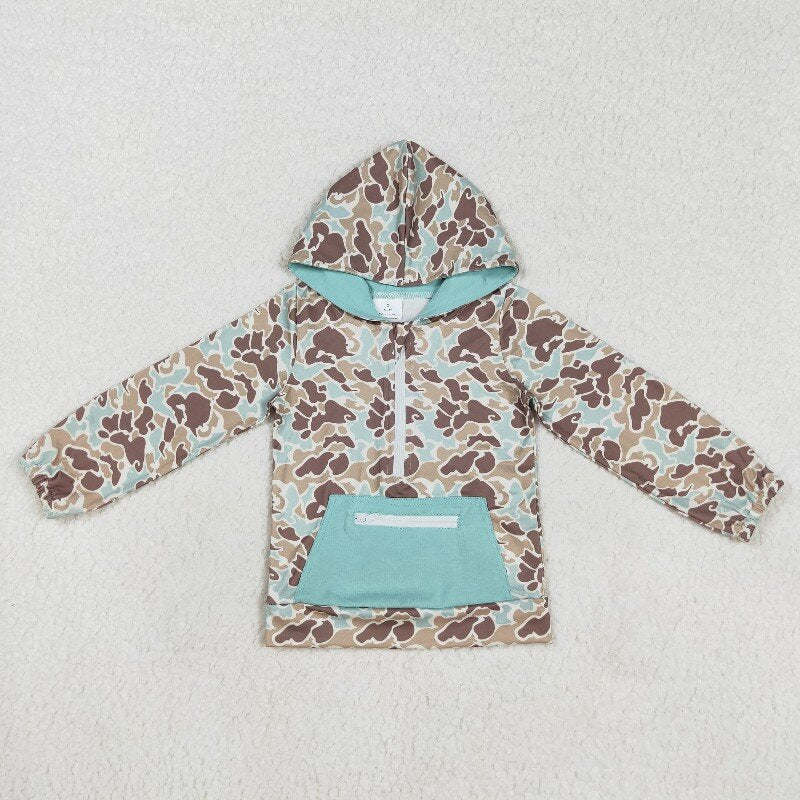 BT0751   toddler boys clothes green camouflage hooded tops