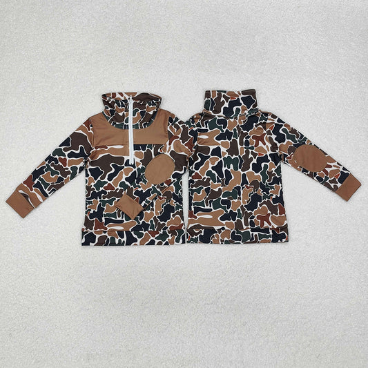 brown duck camouflage zip print boys pullovers polo tops BT0810