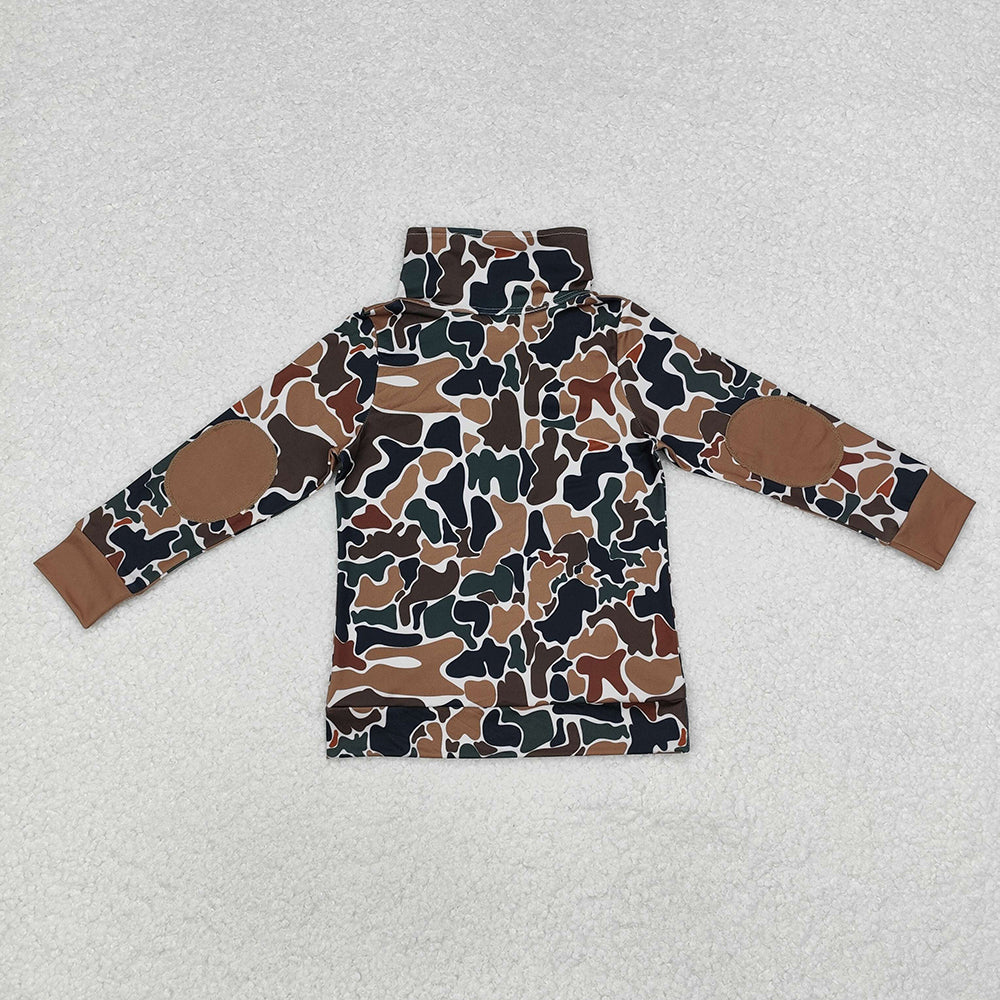brown duck camouflage zip print boys pullovers polo tops BT0810