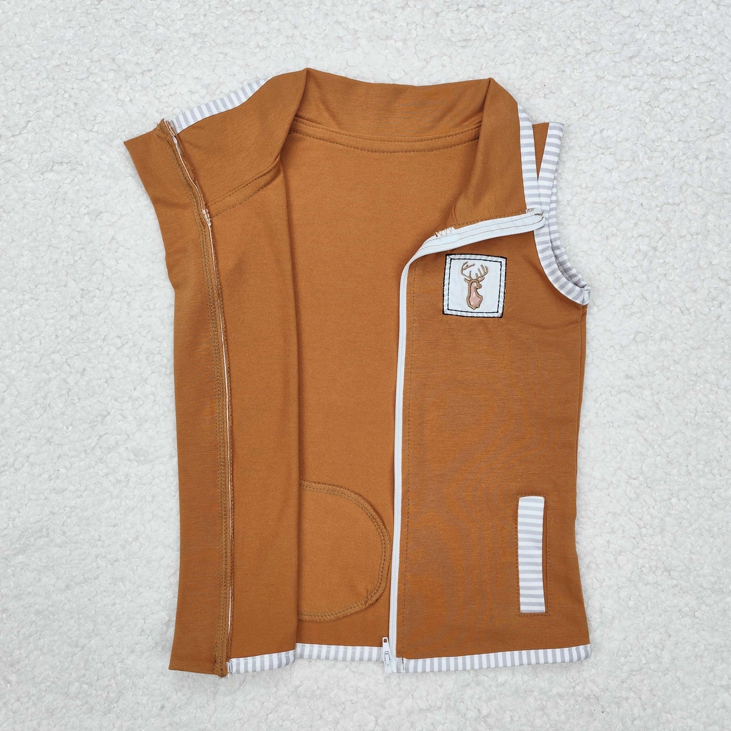 Sibling Baby Boys Sleeveless Embroidery Deer Dog Duck Pocket Zipper Jackets Top