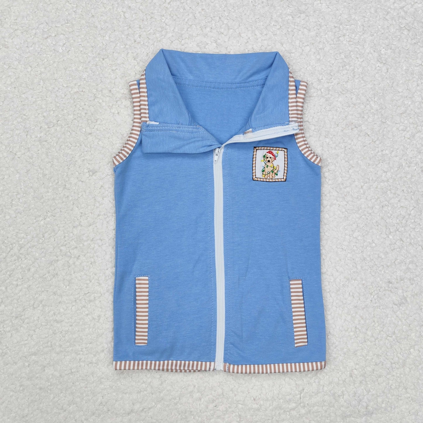Sibling Baby Boys Sleeveless Embroidery Deer Dog Duck Pocket Zipper Jackets Top