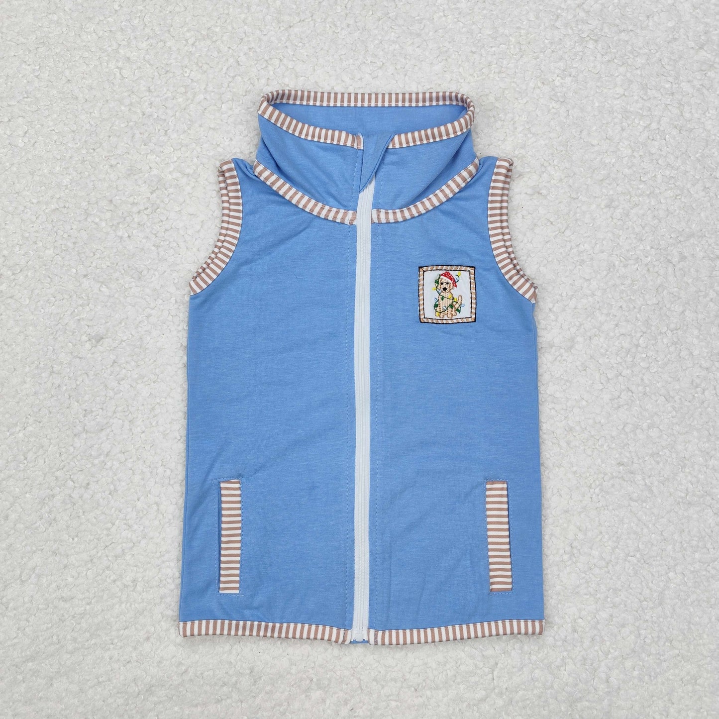 Sibling Baby Boys Sleeveless Embroidery Deer Dog Duck Pocket Zipper Jackets Top