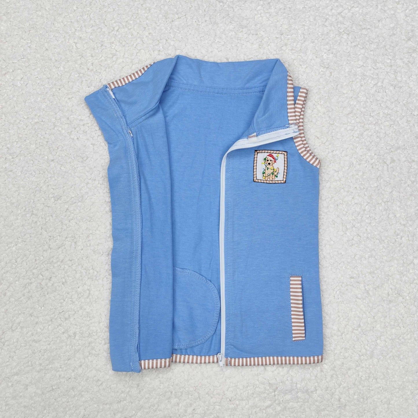 Sibling Baby Boys Sleeveless Embroidery Deer Dog Duck Pocket Zipper Jackets Top