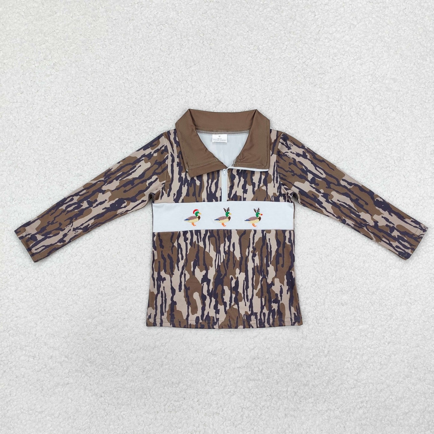 Sibling Baby Boys Western Camo Embroidery Dogs Ducks Deer Hunting Zipper Pullovers Tops