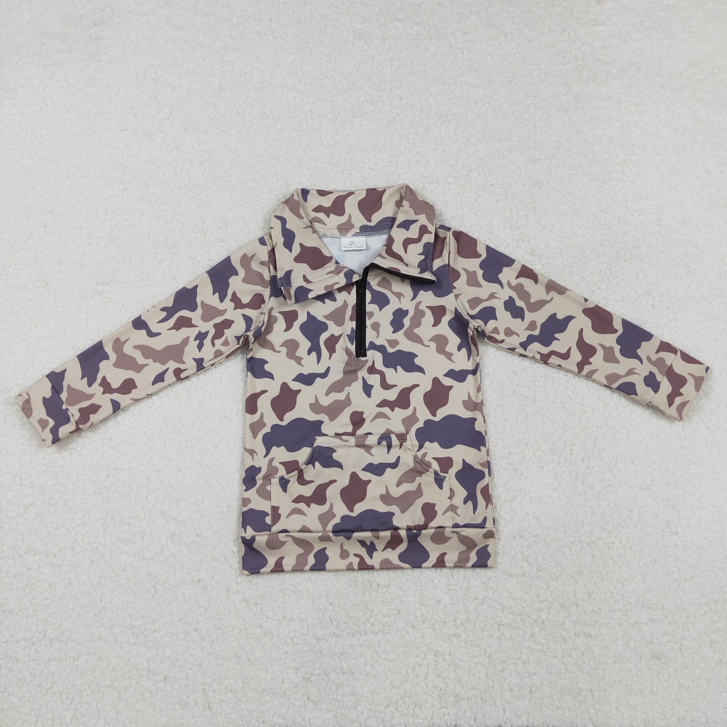 Sibling Baby Boys Long Sleeves Western Camo Pocket Half Zipper Pullovers Top