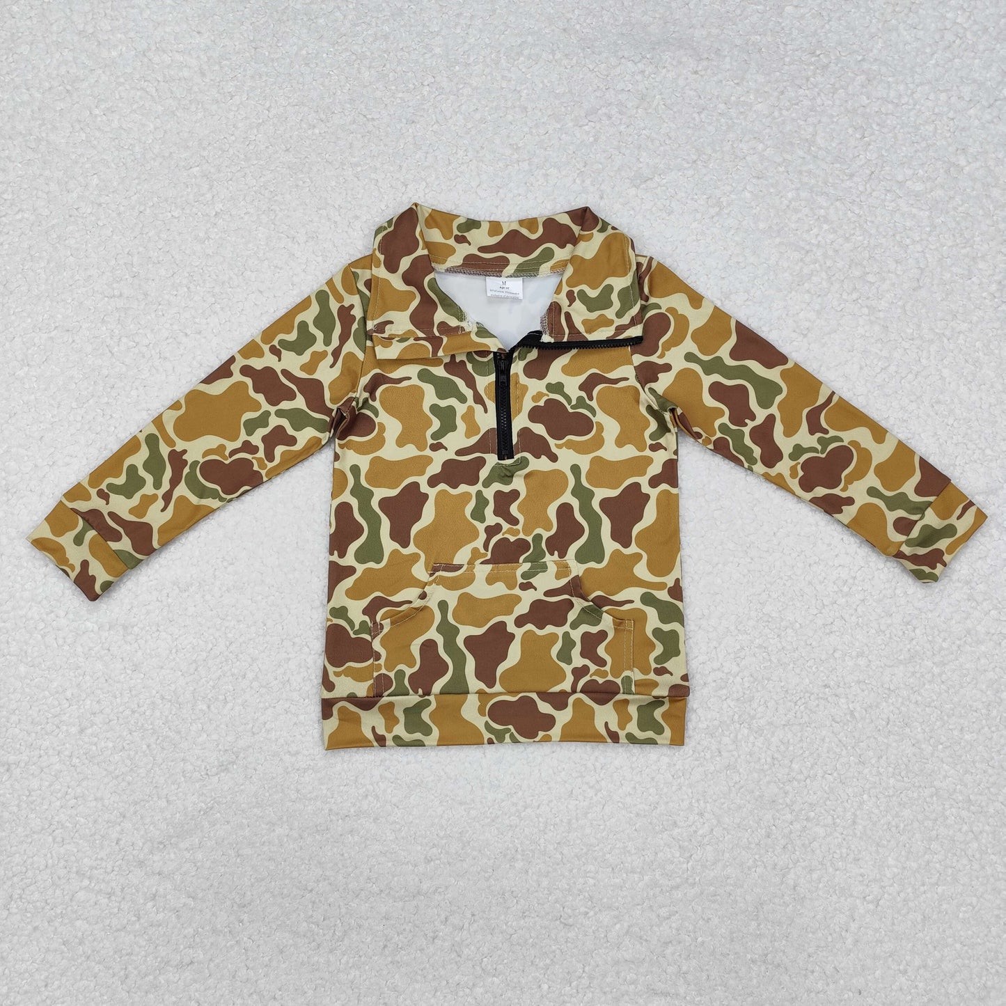 Sibling Baby Boys Long Sleeves Western Camo Pocket Half Zipper Pullovers Top
