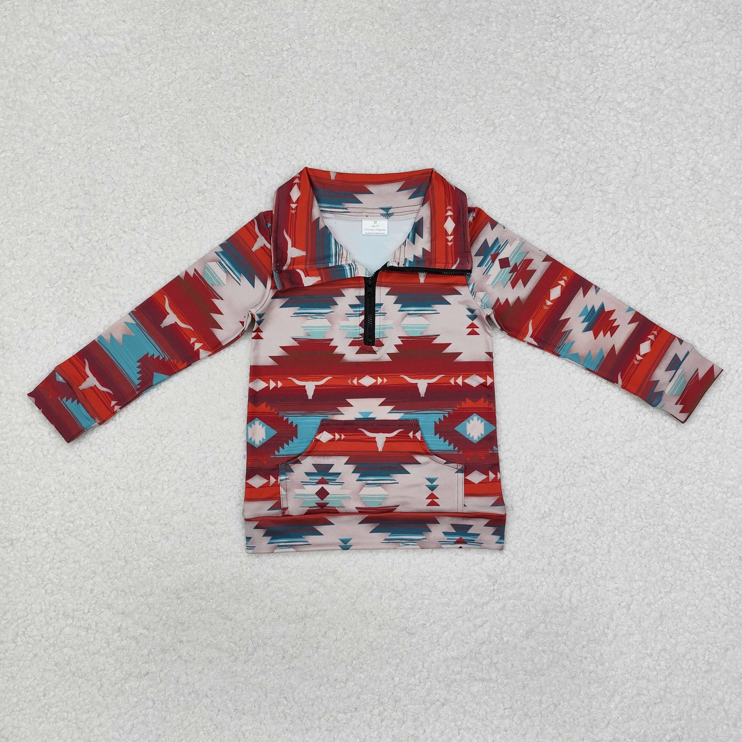 Sibling Baby Boys Long Sleeves Western Camo Aztec Pocket Half Zipper Pullovers Top