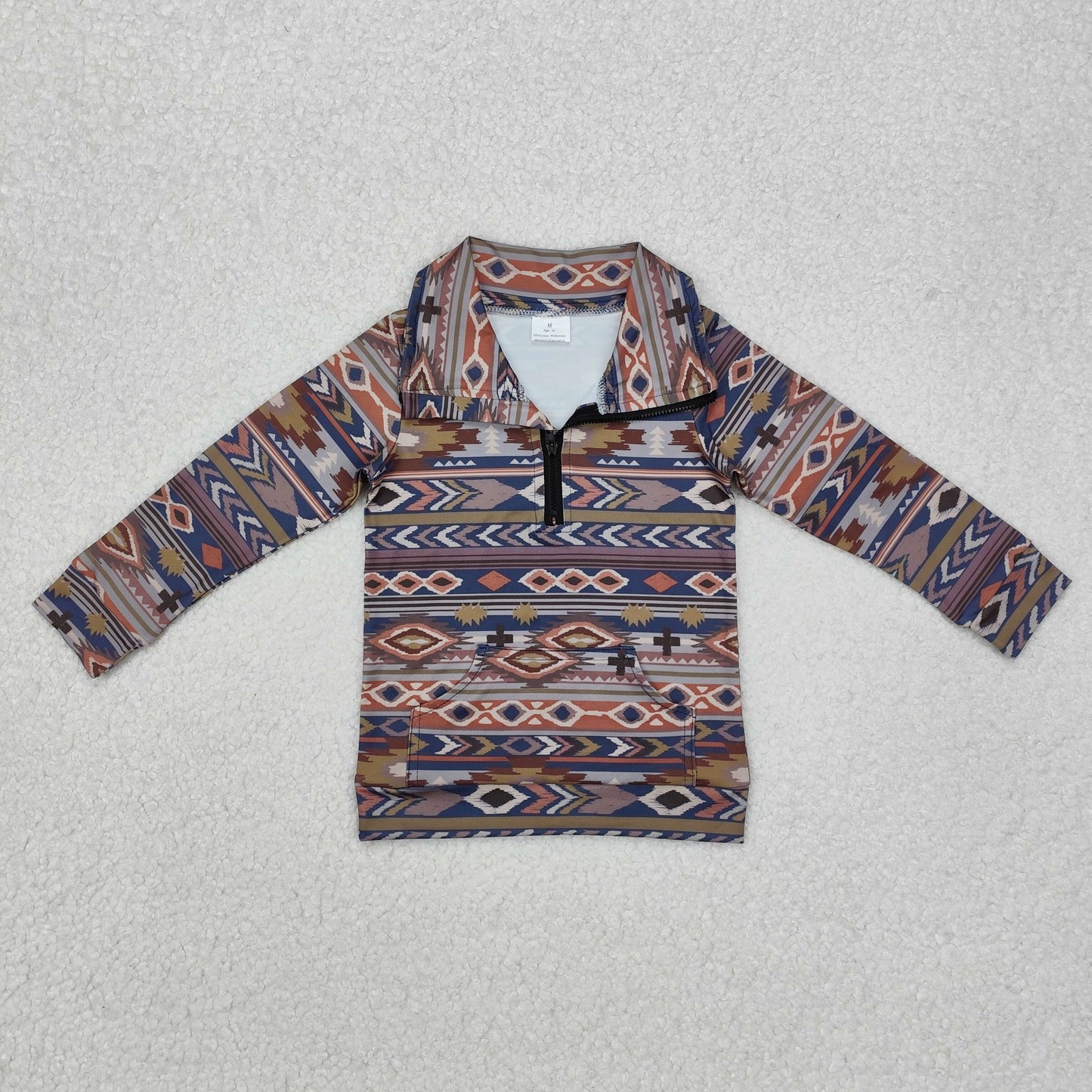 Sibling Baby Boys Long Sleeves Western Camo Aztec Pocket Half Zipper Pullovers Top
