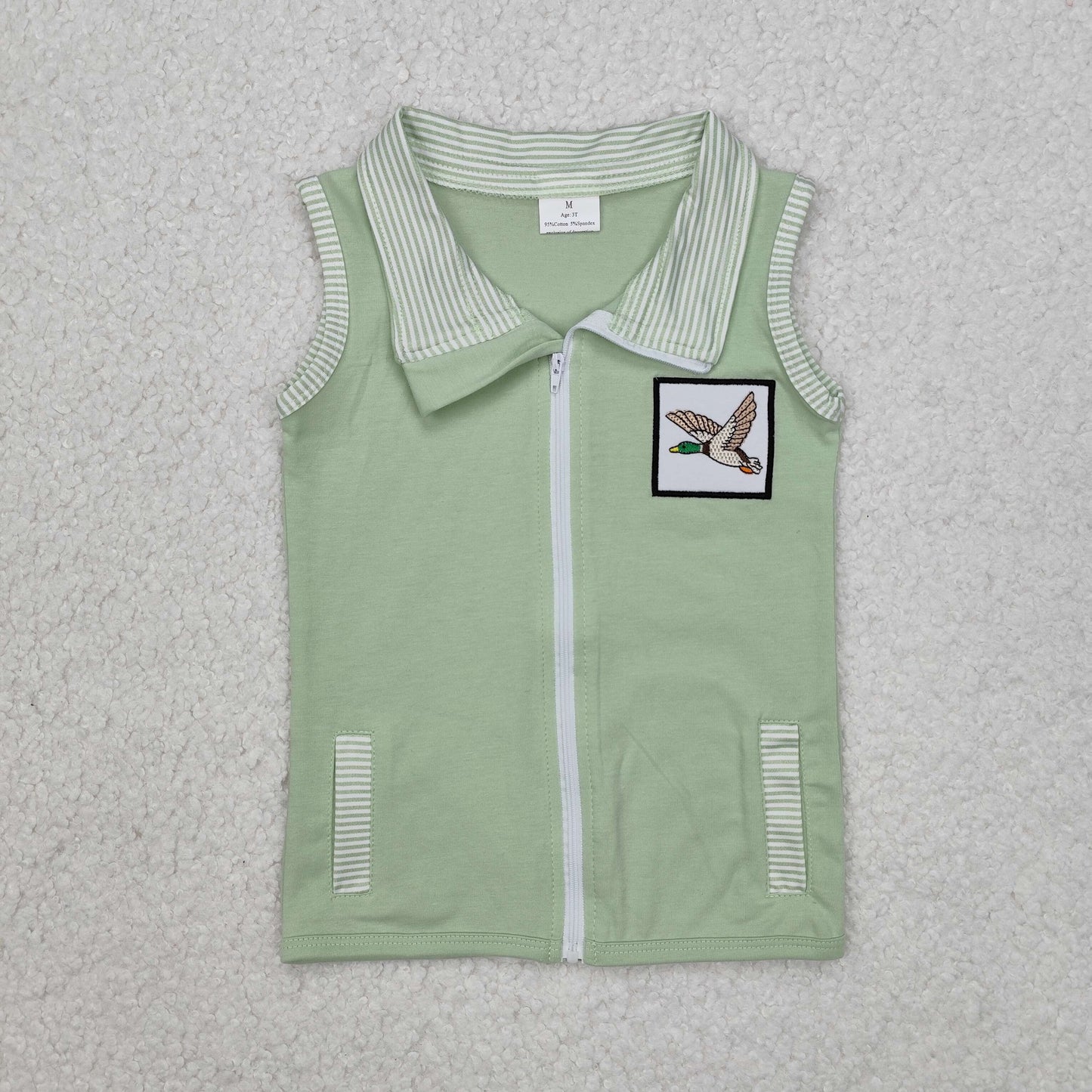 Sibling Baby Boys Sleeveless Embroidery Deer Dog Duck Pocket Zipper Jackets Top
