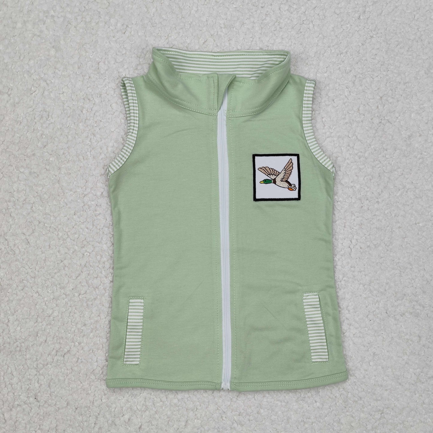 Sibling Baby Boys Sleeveless Embroidery Deer Dog Duck Pocket Zipper Jackets Top