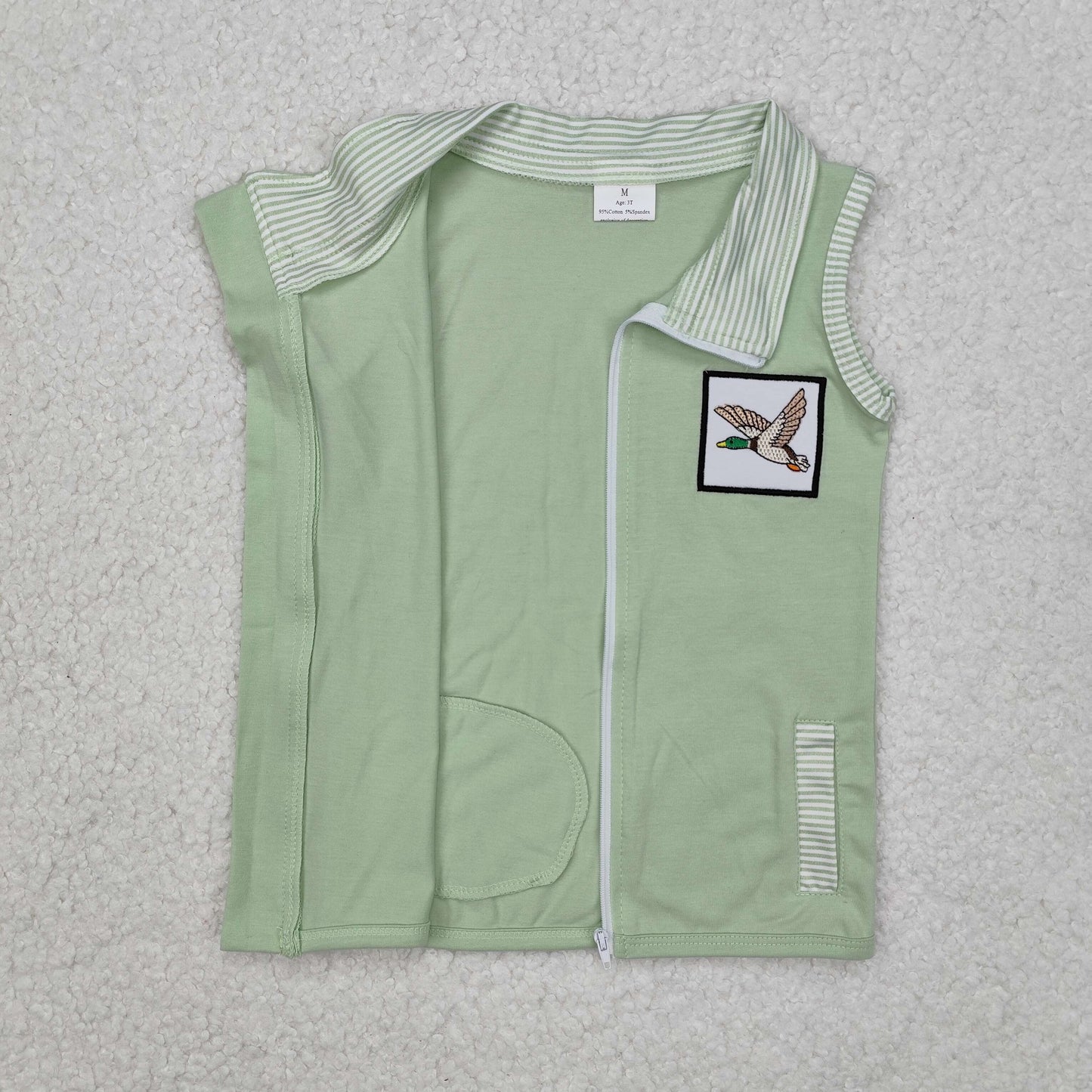 Sibling Baby Boys Sleeveless Embroidery Deer Dog Duck Pocket Zipper Jackets Top