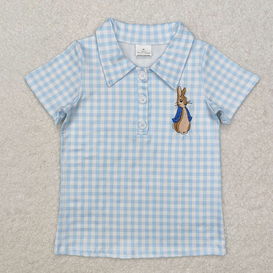 BT1095 boys checkered rabbit buttons pullovers summer T-shirts