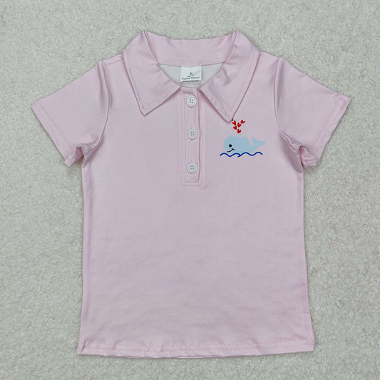 BT1105 boys pink whale heart buttons pullovers summer T-shirts