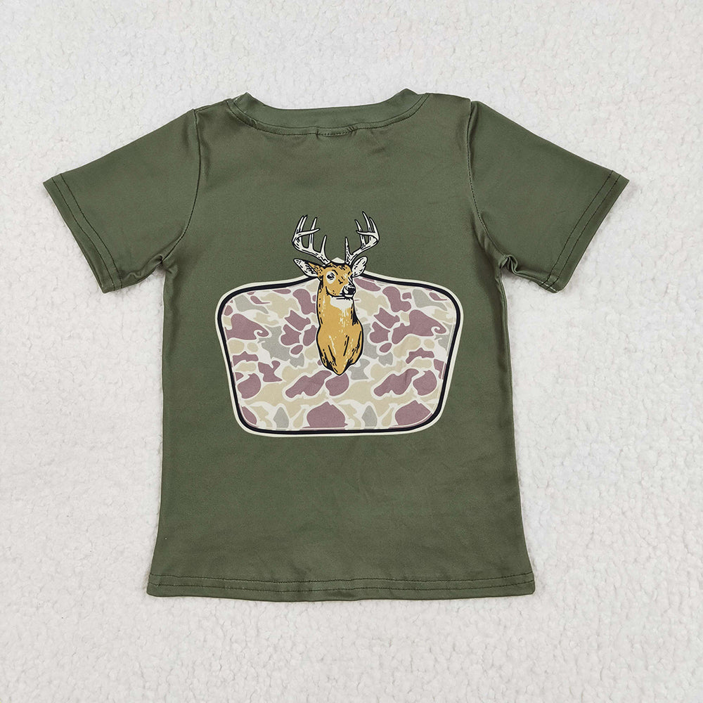 BT1148 baby boys green deer camouflage short sleeve summer tshirts