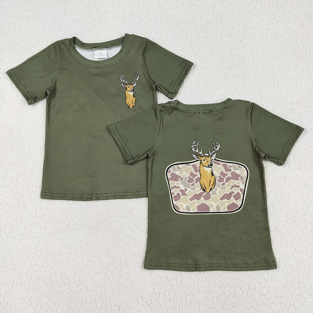 BT1148 baby boys green deer camouflage short sleeve summer tshirts