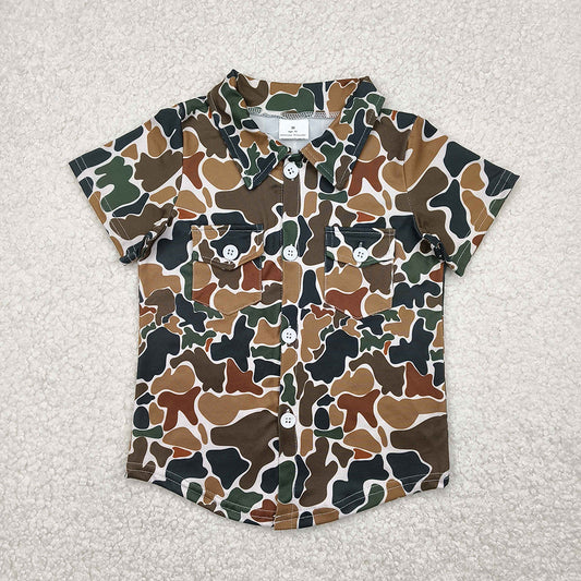 BT1200 baby boys brown camouflage buttons short sleeve summer tshirts