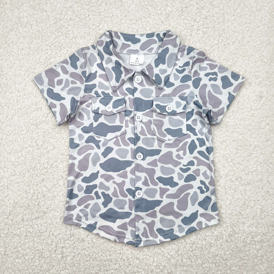 BT1202 baby boys grey camouflage buttons short sleeve summer tshirts