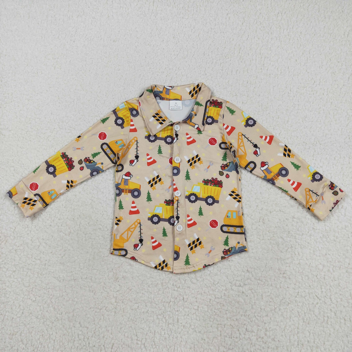 BT1254 Baby Boys Excavators Gifts Trees Button Christmas Shirts Top