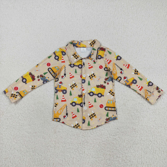 BT1254 Baby Boys Excavators Gifts Trees Button Christmas Shirts Top