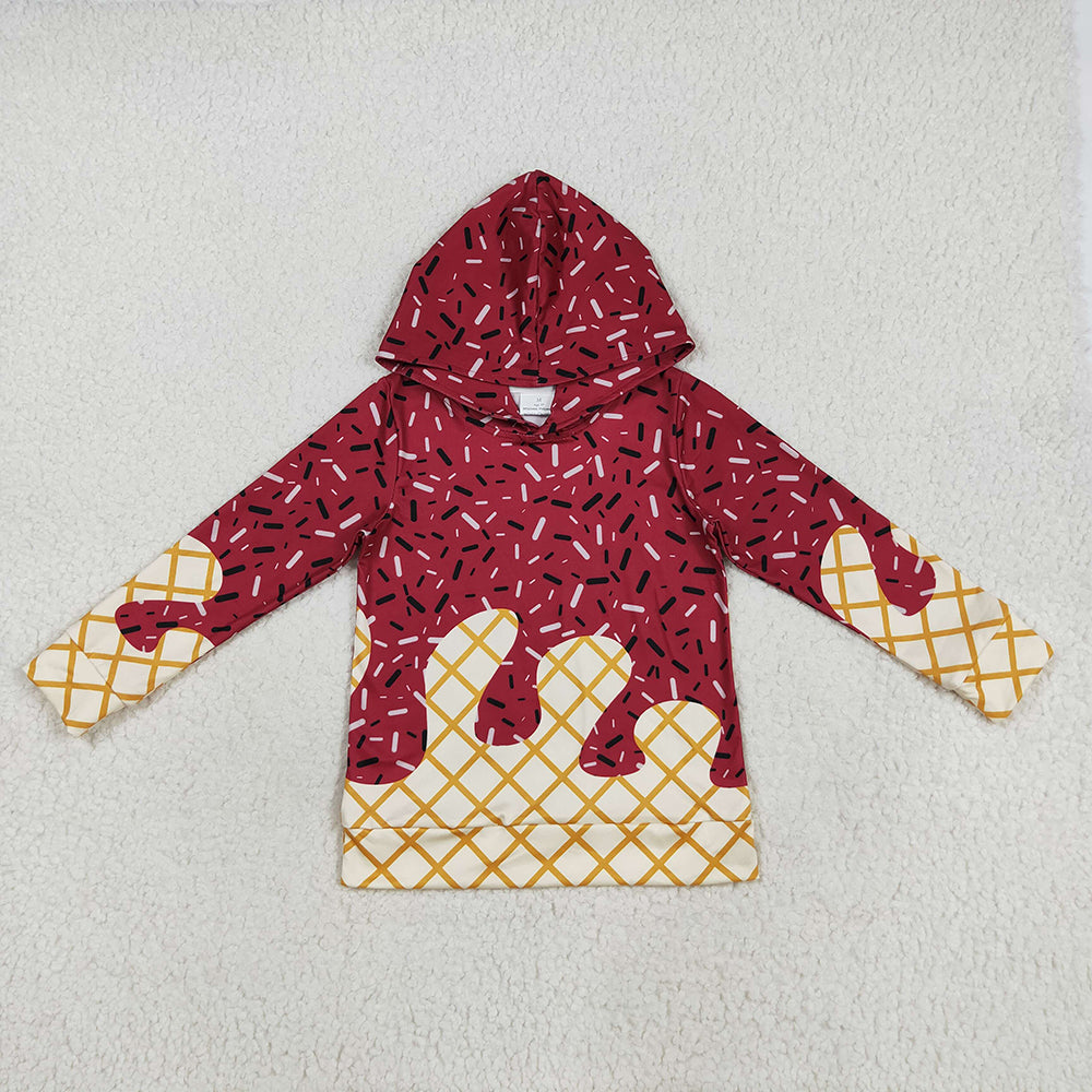 BT1273   toddler baby kids clothes dark red drips sprinkles hooded tops