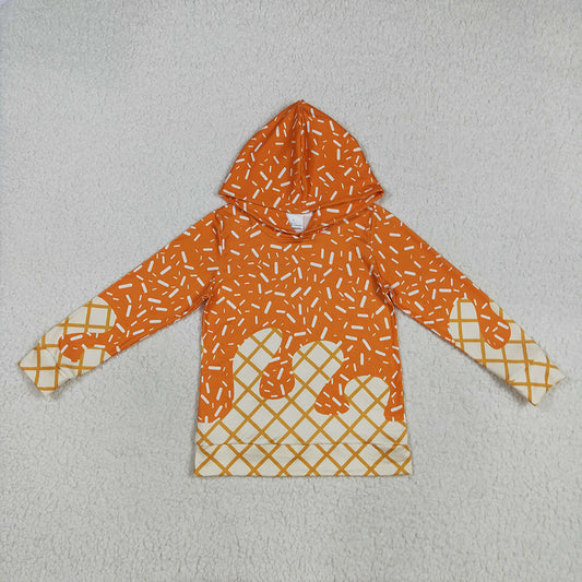 BT1274   toddler baby kids clothes orange drips sprinkles hooded tops