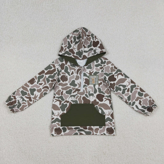 BT1304 Baby Boys Turkey Dog Camo Embroidery Deer Pocket Zipper Hunting Hoodies Top
