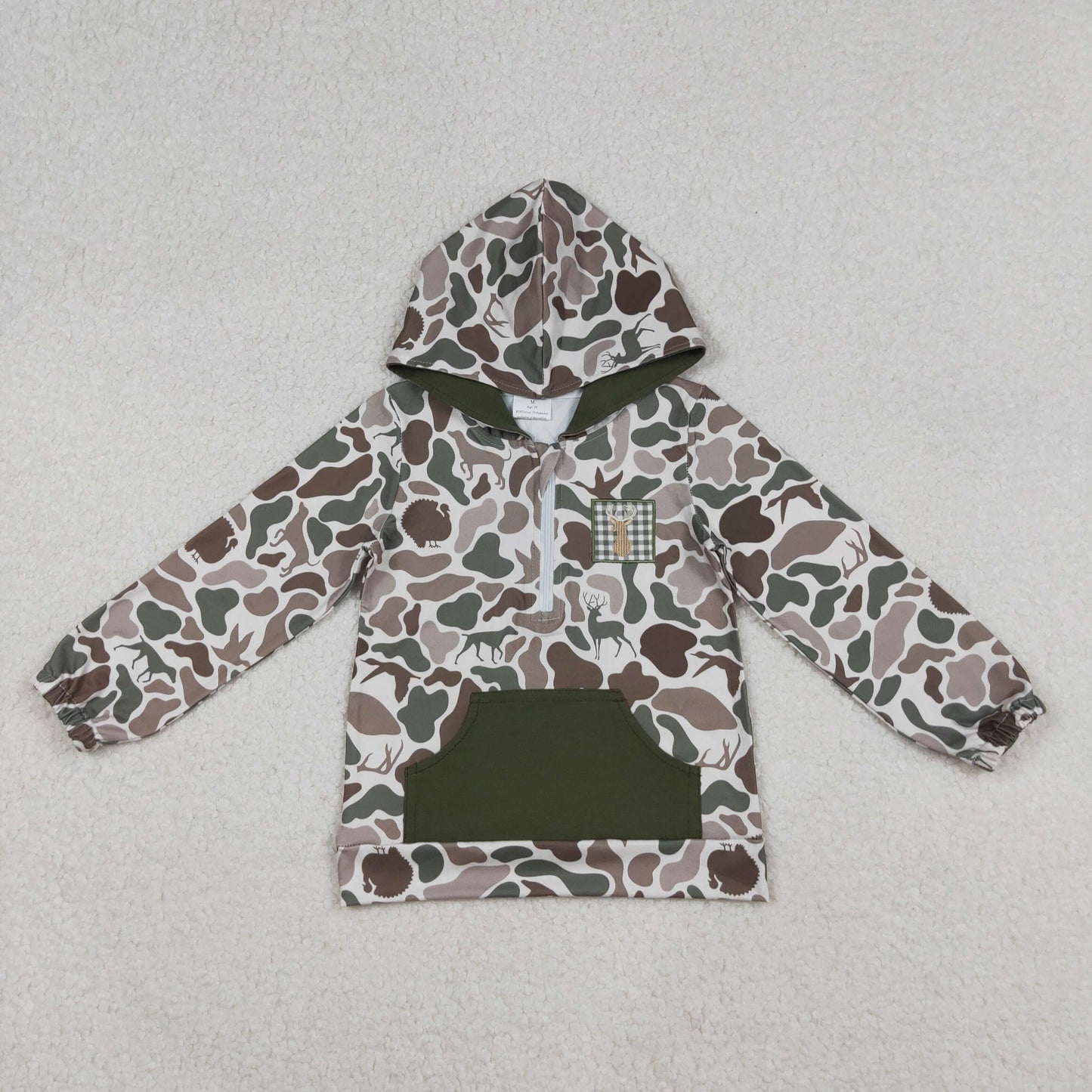 Sibling Baby Boys Embroidery Dog Deer Camo Print Pocket Zipper Hunting Hoodies Top