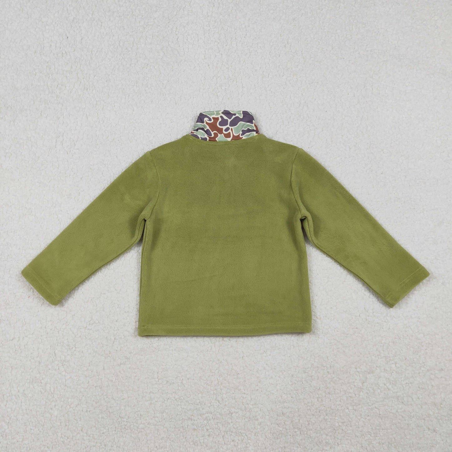 BT1308 Baby Boys Green Camo Quatrefoil Zipper Pullover Sherpa Tops