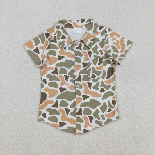 BT1312 Baby Boys Orange Green Camo Button Pocket Hunting Shirts Top