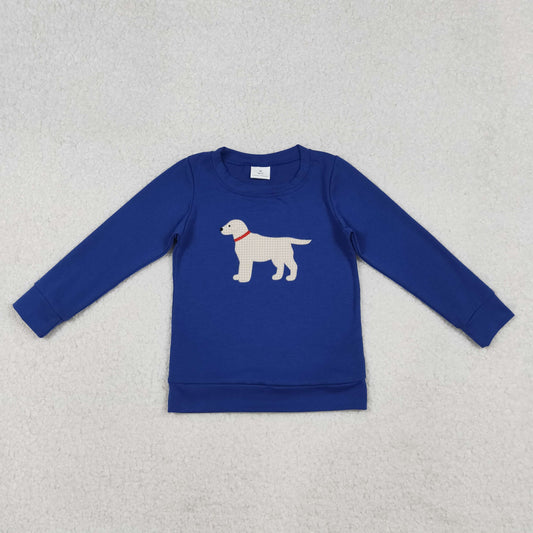 BT1333 Baby Boys Hot Blue Embroidery Dogs Tee Shirts Top