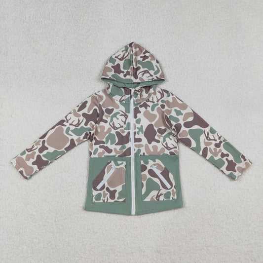 BT1335 Baby Boys Green Brown Deer Camo Pockets Zip Hunting Hoodies Jacket Top