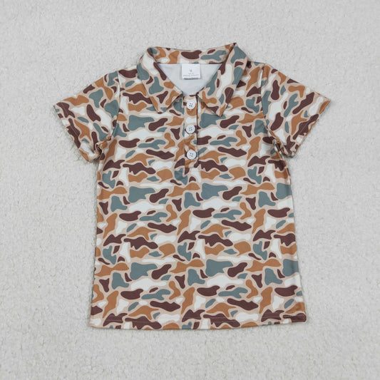 BT1355 Baby Boys Short Sleeve Southern Camo Button Polo Shirts Top
